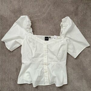 GAP White Puff Sleeve Button-Front Blouse NWT